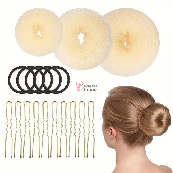 Set de bureti pentru coc rotunzi KAB001 Blond deschis cu 100 Ace metalice Aurii si elastice